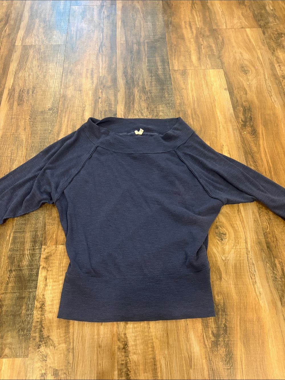 WE THE FREE Size L Navy Blue Slubbed Dolman Sleeve Palisades Off Shoulder Top